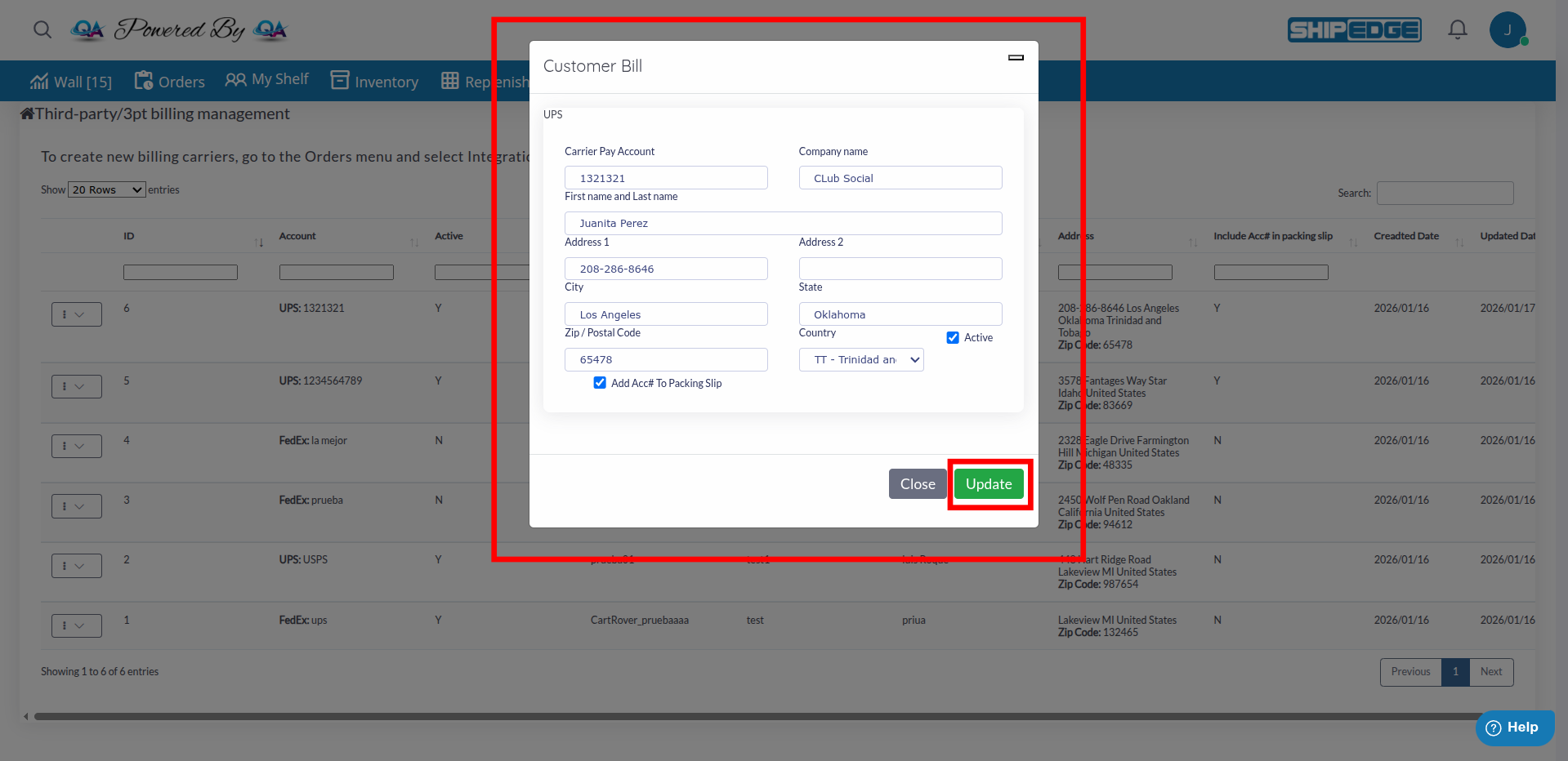 Carrier Edit Modal