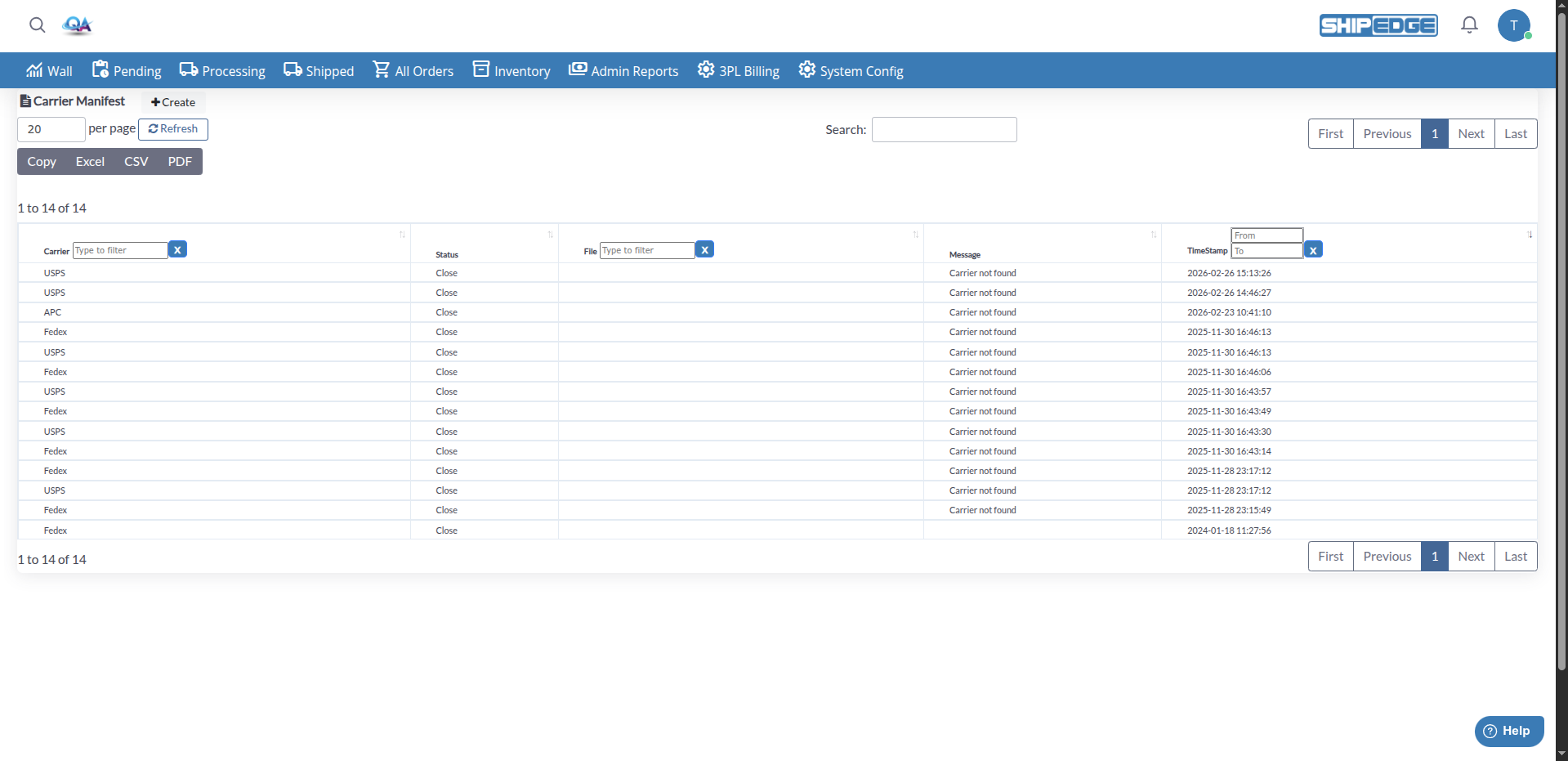 Carrier Manifest