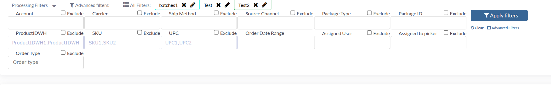 Filtering Options