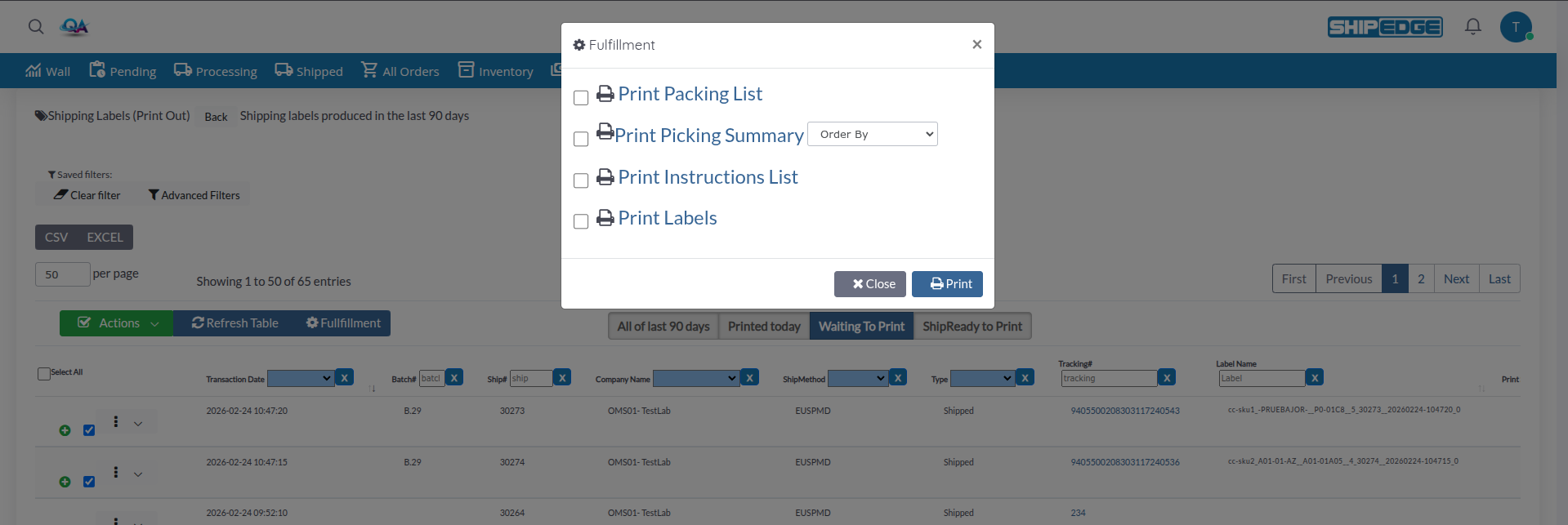 Fulfillment Modal